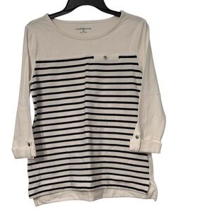 Croft & Barrow White and Black Striped Tee